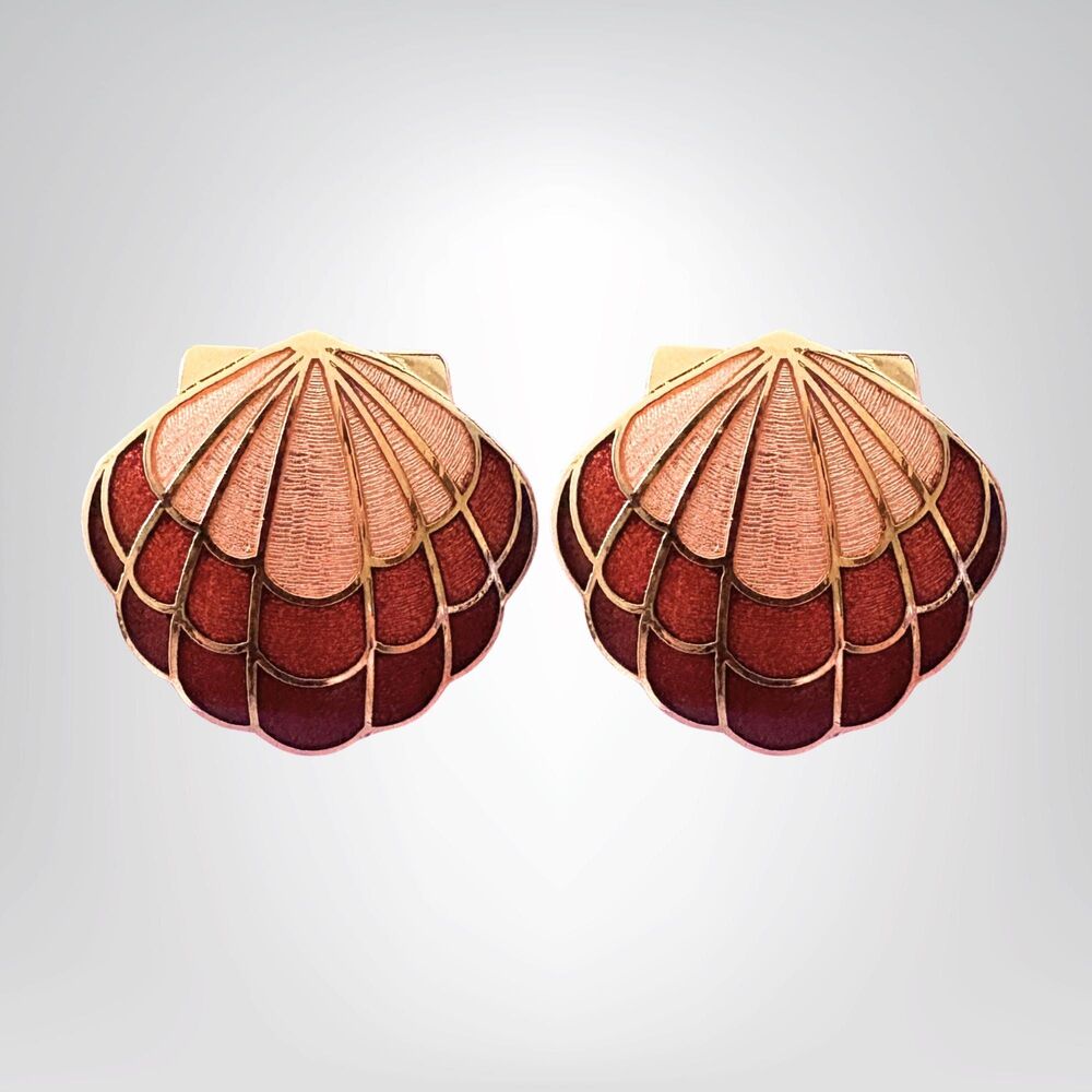 RARE Vintage Pink Coral Burgundy Shell Cloisonne Earrings | 1988 Avon NIB